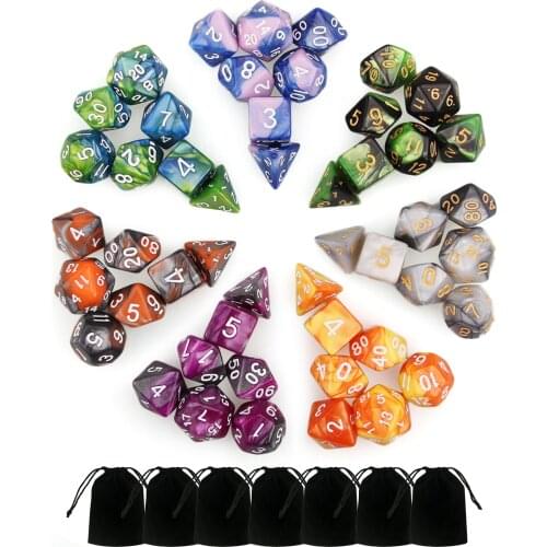 7 Set 49PCS Assorted Colors Dice Polyhedral Number Game Dice 7 Style D4 D6 D8 2D10 D12 D20 for Dungeons Dragon Party Board Games
