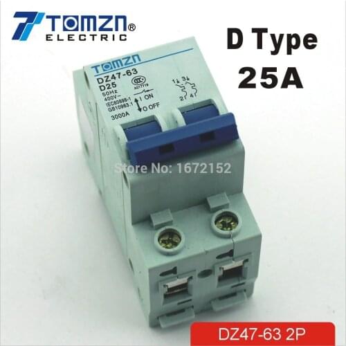 2P 25A D type 240V/415V 50HZ/60HZ Circuit breaker MCB safety breaker