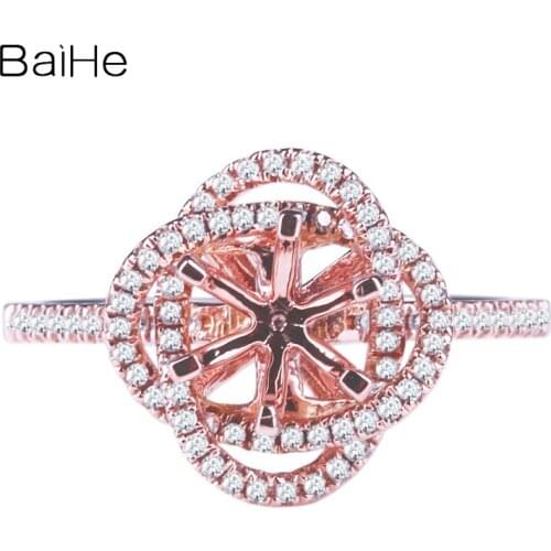 BAIHE Solid 10K Rose Gold Certified Round Cut Wedding Women Cute/Romantic Fine Jewelry Elegant unique Semi Mount Ring