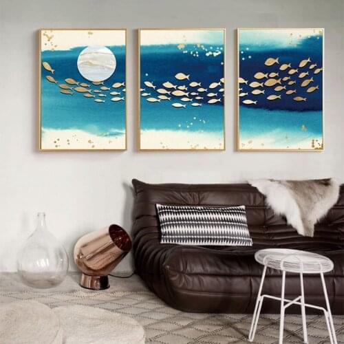 No Framed Modern Abstract Golden Fish Canvas Art Painting Prints Wall Decorative Posters for Living Room Office Home Decor