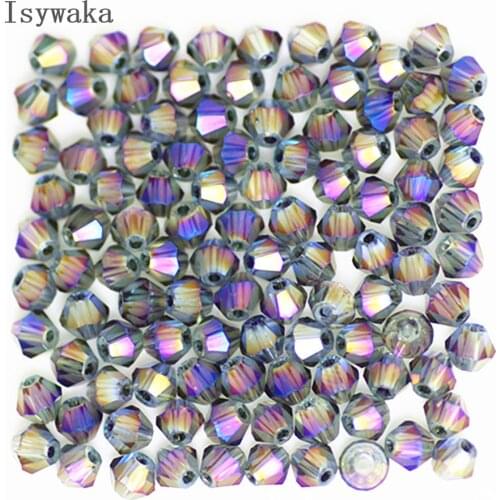 Isywaka Sale Purple Clear Color 100pcs 4mm Bicone Austria Crystal Beads Glass Beads Loose Spacer Bead for DIY Jewelry Making