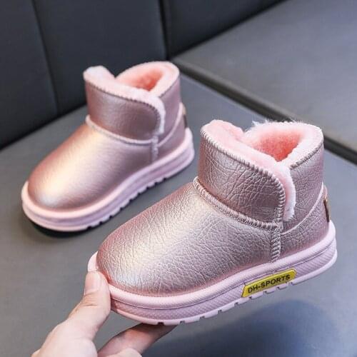 2021 Toddler Infant Kids Girls Ankle Boots For Baby Children Winter Warm Plush Lining Snow Boots Cotton Shoes Size 22-31 Pink