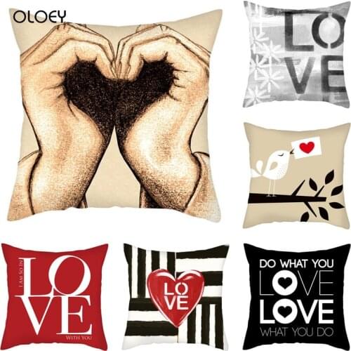 Love Cushion Cover, Square Polyester Cushion Cover, Bedroom Cushion Cover, Family Hotel Decoration Cushion Cover, 45cmx45cm