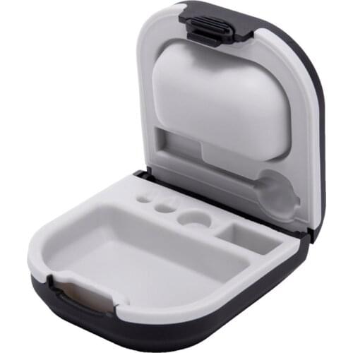 Hearing Aid Case Hard Storage Box with Battery Holder and Cleaning Brush Slot