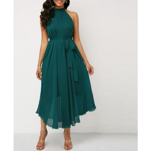 Affordable Midnight Green Chiffon Ankle Length Mother of the Groom Dresses Sleeveless Halter Neck Wedding Guest Gowns On Sale