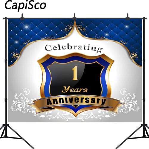 Capisco Photography Backdrop blue Gold Sign Poster Birthday Anniversary Party Photo Booth Background Banner Decoration Supplies