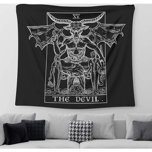The Devil Tarot Card Tapestry (Black & White) - Baphomet - Gothic Satanic Witch Halloween Home Décor