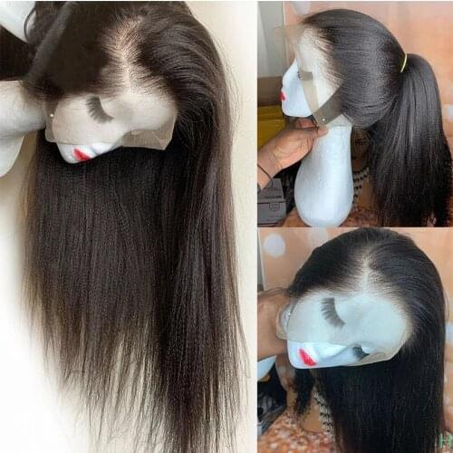 Issey Hair Ladies Human Hair Lace Front Wig 12-28Inch Brazilian Yaki Straight Weave Long Human Hair Wigs Kinky Straight Lace Wig