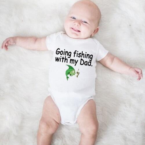 Baby Romper Newborn Going Fishing With My Dad Letter Boys Girls Clothes Outfits Summer Children Playsuits Short Sleeve Tees