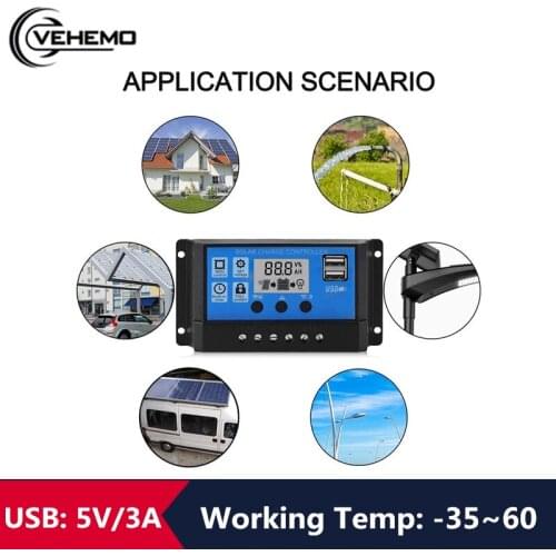 Vehemo MPPT Controller 10A-100A 2 USB Energy MPPT Solar Panel Regulator Charge 10A-50A MPPT Solar Charge Auto Battery LCD
