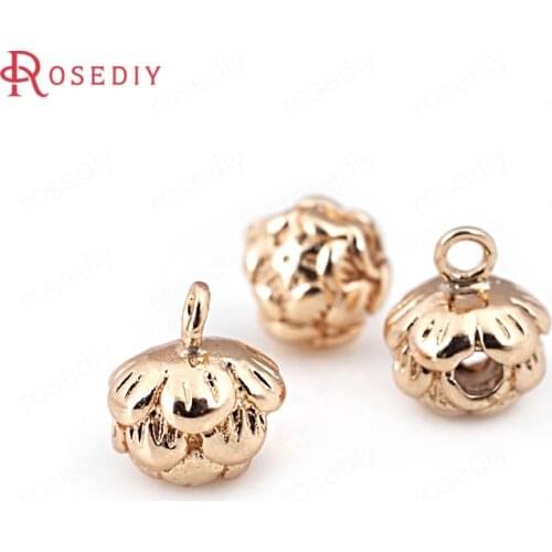 10PCS 8x9MM 24K Champagne Gold Color Plated Brass Lotus Beads Charms Connector High Quality Diy Jewelry Accessories