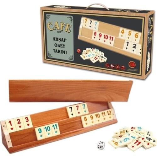 Best Quality Cafe Oak Wooden Rummy Tile Romme Wood Cues Board Game Set Turkey Okey Israel Rumikub Rummycube Rumykub Party Gifts