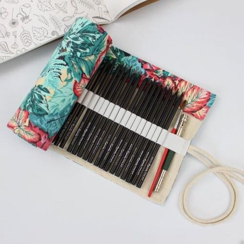 Cute Canvas Roll School Pencil Case Maple Leaf 36/48/72 Holes Penal Pencilcase for Girls Boys Large Pen Bag Stationery Pouch Box