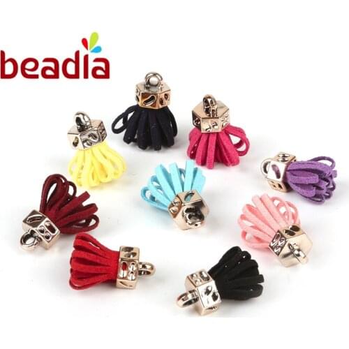 Fashion 25mm Flower Suede Tassel Pendant Charm For Jewelry Making Earrings Keychain Ornaments DIY Necklace Bracelet Decoration