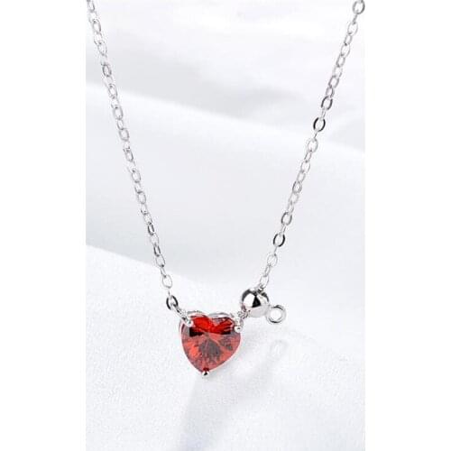 Fine 925 Sterling Silver Fashion Heart-shaped Red Love Pendant Necklace for Women Clavicle Chain Female Lovers Colar Gifts SN213