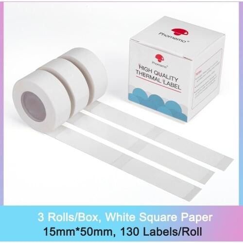 D30 Sticker 3Rolls/Box 15mmx50mm 130PCS/Roll Square Label for Phomemo D30 White Thermal Label BT D30 Thermal Maker DP1550-130