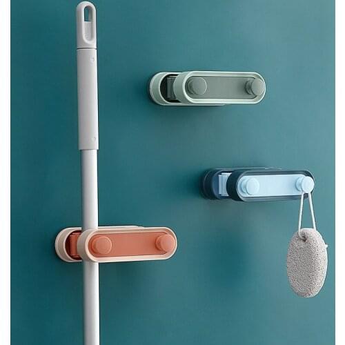 Double Head Wall Mounted Hooks Mop Holder Umbrella Brush Broom Hanger Home Storage Rack Bathroom Suction Hanging Pipe Holder 1pc