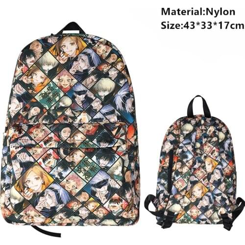 Jujutsu Kaisen Nylon Travel Backpack Itadori Yuji Cartoon Student Zip Schoolbag Teenager Laptop Anime Cosplay Waterproof Bookbag