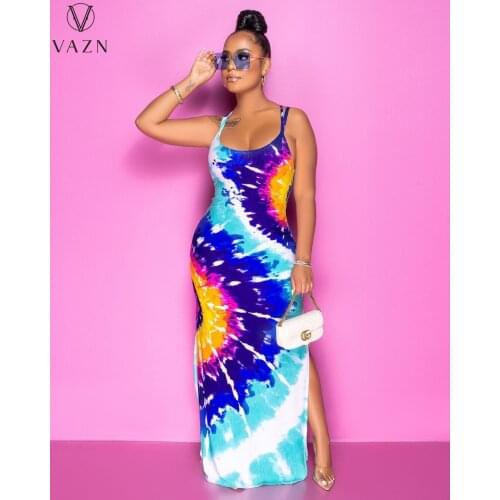 VAZN 2021 New Vacation Spaghetti Strap Backless Long Dress Free Soft Fancy Joker High Waist Woman Maxi Dress