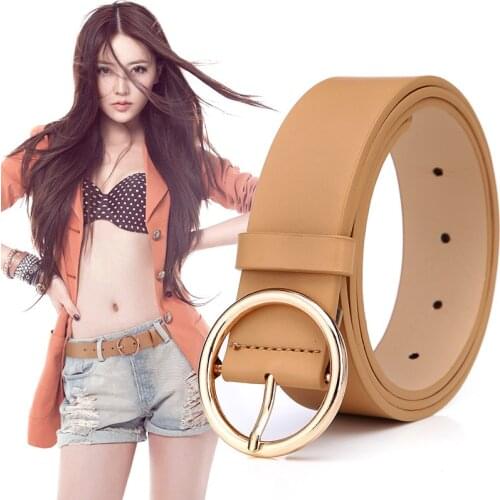 New round belt personality Korean belt pu leather belt buckle ladies belt factory direct a generation of hair