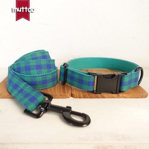 MUTTCO solid durable collar for dog THE BLUE GREEN PLAID soft puppy collars pet supplies 5 sizes UDC073H