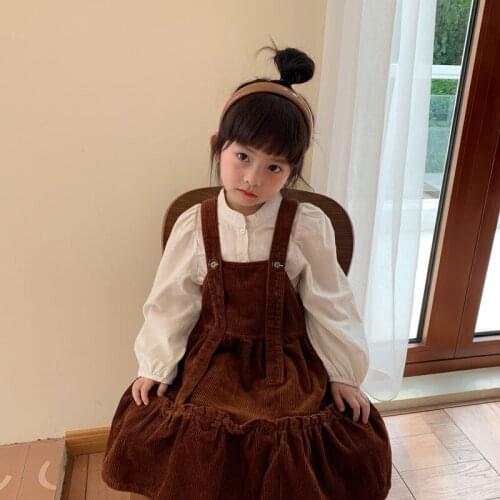 Girls Autumn Dress New 2021 Children Clothing Baby Kids Princess Corduroy Suspender Dress Buttons Ruffles Jumper,#6448