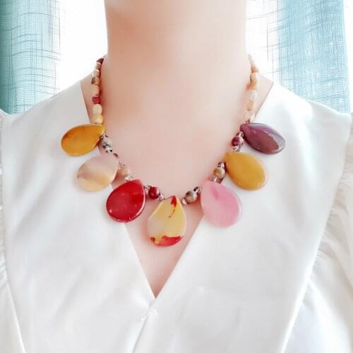 Lii Ji Real Stone Mookaite Jaspers Crystal Necklace Mutil Color Statement Necklace 50cm Women Jewelry