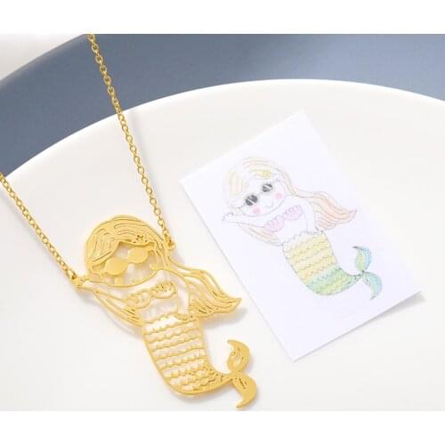 Custom Drawing Necklaces with Box Personalized Children Artwork Necklace Stainless Steel Chain Necklace for Couple Family Gift