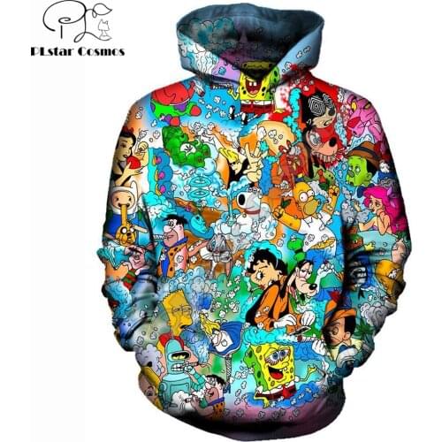 Drop shipping 2019 New Fashion Hoodie stoned toons 90s Cartoon collage Printed 3d Unisex Streetwear Sweatshirt/Hooded jacket