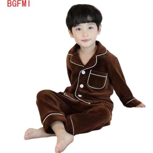 4-14 Years Teen Long-sleeves Lapel Solid Color Flannel Childrens Home Wear Sleepwear Boys Girls Pajama Sets Winter Xmas Present