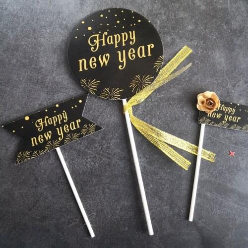 Happy New Year Happy Birthday Party Cake Decora Supplies Baby Shower Decoration Wedding Party Colorful Star Cake Topper
