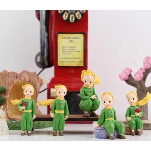 Little Prince Figures Resin Statue Rose Children Kid Christmas Gift Miniatures Bonsai Moss Terrarium Decor Fairy Boy Art Cartoon