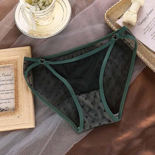 Sexy Thin Mesh Panties Womens Dots Briefs Underwear G String See-through High Elastic Female Net Yarn Lingerie Underpants