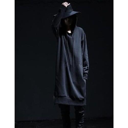 M-4XL Trendy Mens Hedging Long Sweatshirt Loose Casual Hip-hop Long Sleeve Plus Velvet Thick Sweatshirt Stage Outfit Winter Plu