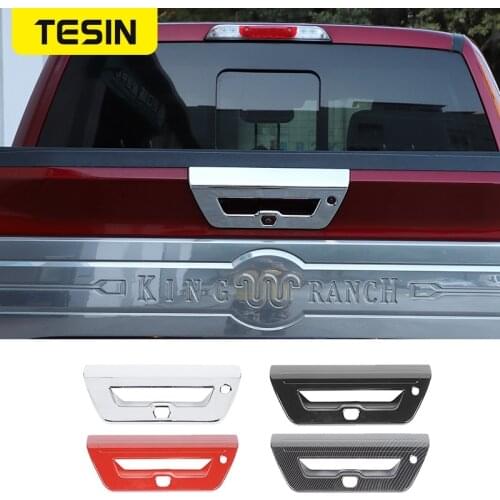 TESIN Car Tailgate Grab Cover Rear Door Handle Decoration Trim Cover Stickers for Ford F150 2015-2021 ABS Chrome Car Accessories