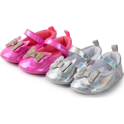 Newborn Baby Girl Shoes Bowknot PU Leather Bling Party Anti-slip Soft Rubber Sole Baby Shoes First Walkers Infant Crib Shoes