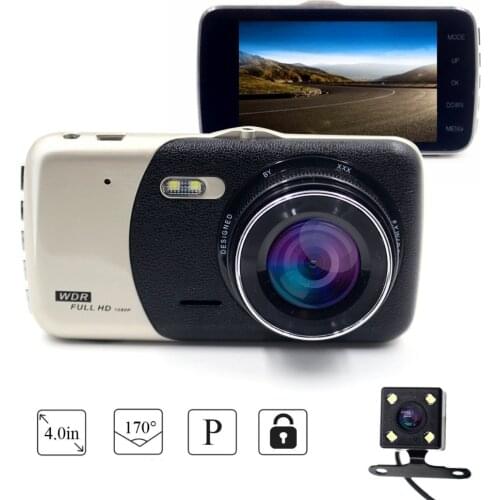 Dash Cam Dual Lens mini Car DVR Full HD 1080P 4" Screen IPS With Backup Rear Camera Registrator Night Vision Video Recorde dfdf