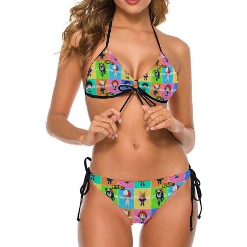 Women Two Piece Swimsuit Ladies Anime Cosplay My Hero Academia Bandage Halter Push Up Bikini Set MHA Summer Swimwear Beachwear