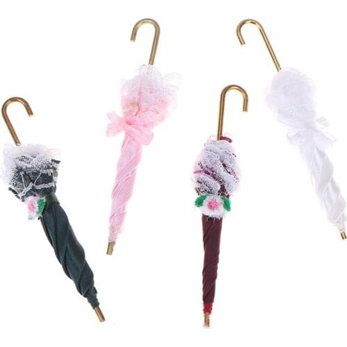1Pc 1:12 Mini Doll House Accessories Pretty fine Gifts doll house Miniature Decoration Royal Lady Lace8.5cm long Umbrella