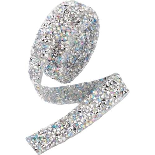 1 Yard Glitter Resin Hotfix Rhinestone Dress Rhinestone Motifs Ribbon Trimming Costume Sewing Fabric Accessories