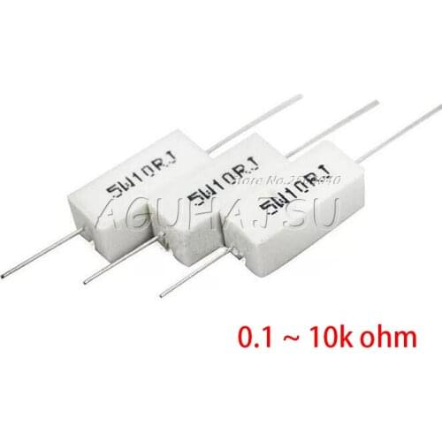 10pcs 5W Cement resistance 0.1 ~ 10k ohm 5% 0.22 0.33 0.5 1 10 100 1K 10K ohm 0.1R 0.22R 0.33R 0.5R 1R 10R 100R