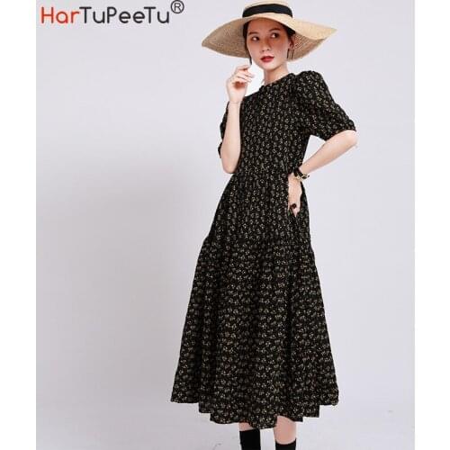 2021 Floral Print Tunic Dress Midi Women Summer New Elegant Puff Sleeve High Waist Plus Size Loose Casual Pullover Vestido Mujer