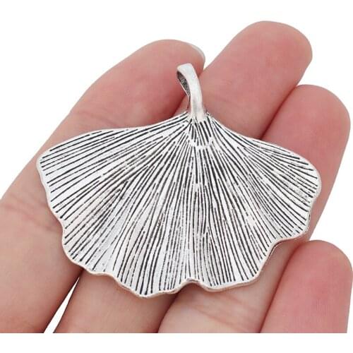 3 x Tibetan Silver Metal Large Plant Ginkgo Biloba Leaf Charms Pendants for Necklaces Jewelry Making Findings 53x46mm