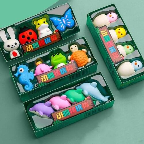 4/Pcs Creative Cute Cartoons Eraser Detachable Eraser Student Prize Stationery Wholesale