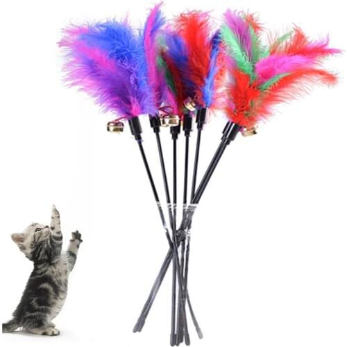 50%HOTFunny Pet Kitten Cats Bell Feather Stick Teaser Playing Wand Plastic Rod Training Toy for Home