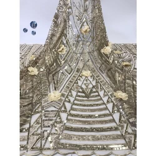 African Lace fabric High Quality Nigerian 3D beaded Lace Fabric gold 2020 French Net Lace Fabric With sequins for Dress FJ32871