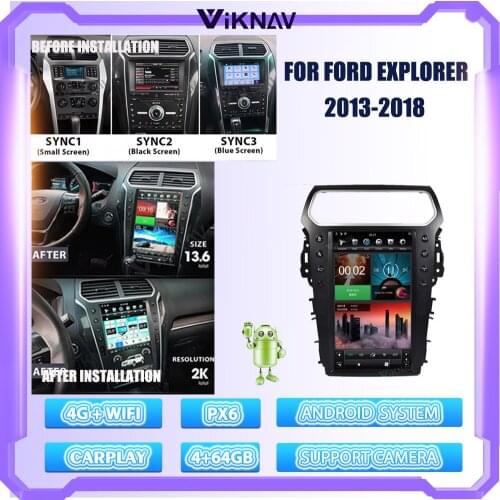 13.6 Inch Android System Car GPS Navigation For Ford Explorer 2013-2018 Multimedia DVD Player Tesla Style IPX6 64GB Car Radio