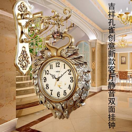 Large Luxury Double Sided Wall Clock Living Room Vintage Nordic Wall Clock Round Kitchen Silent Horloge Murale Home Decor JJ60WC