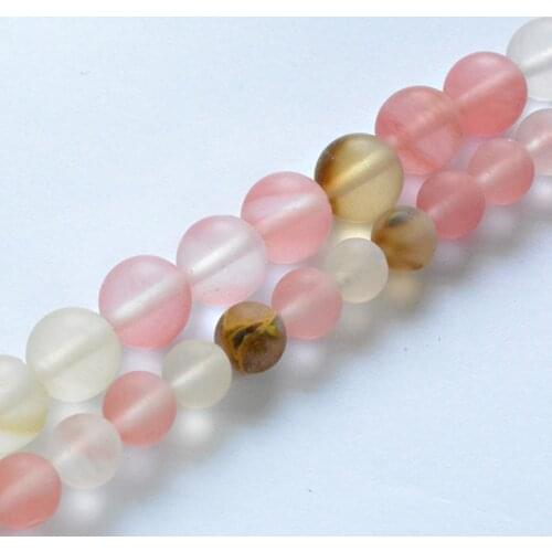Natural Stone Dull Matte Watermelon Quartz Beads Round Loose Spacer Beads for Jewelry Making DIY Handmade Charms Bracelets