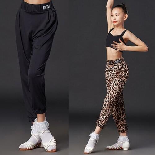 Children Latin Dance Pants For Girls Black/Leopard Practice Pants Ballroom Modern Dance Clothes Competition Dance Dress DQS4709